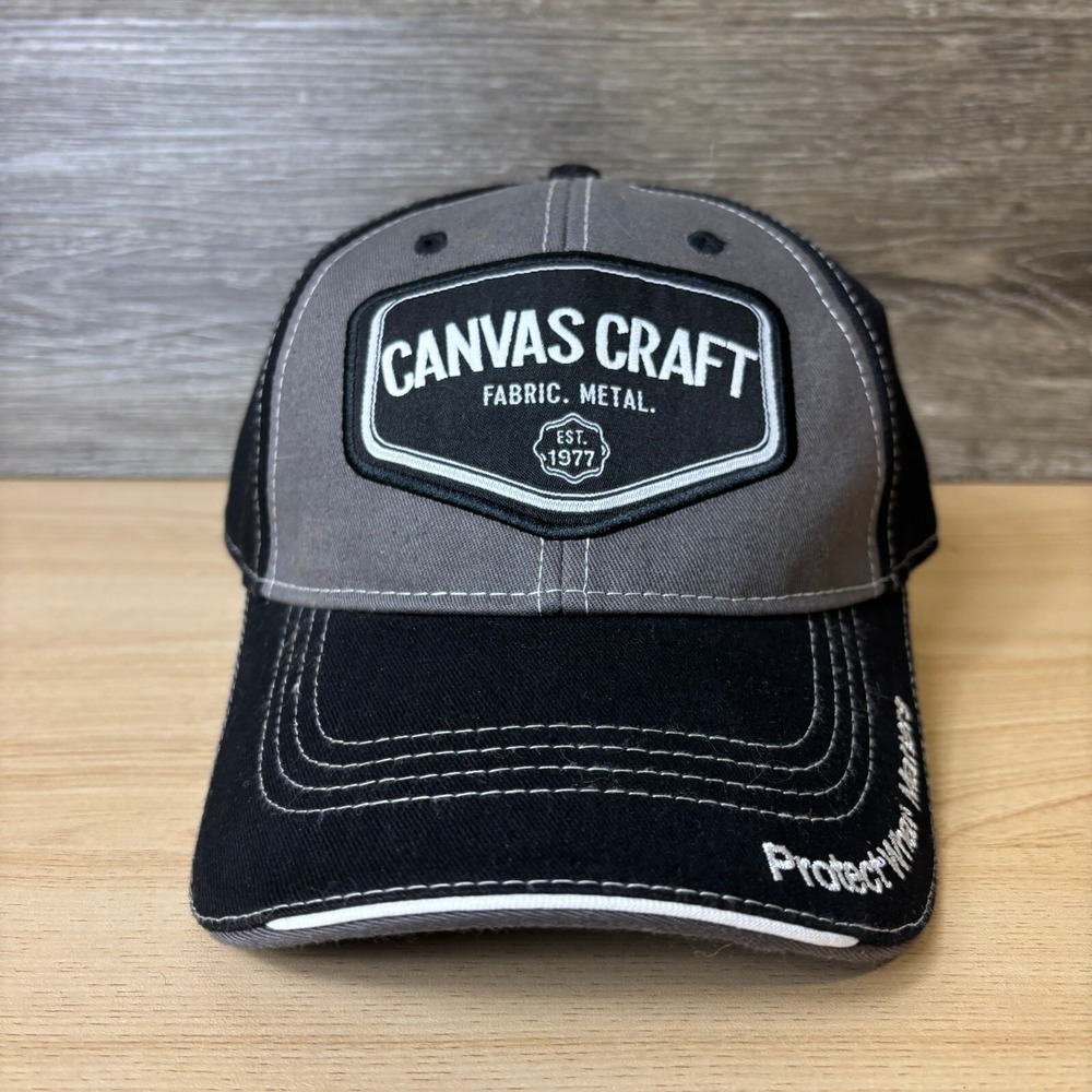 Canvas Craft Hat Strap Back Gray Fabric Metal Protect What Matters Adjustable